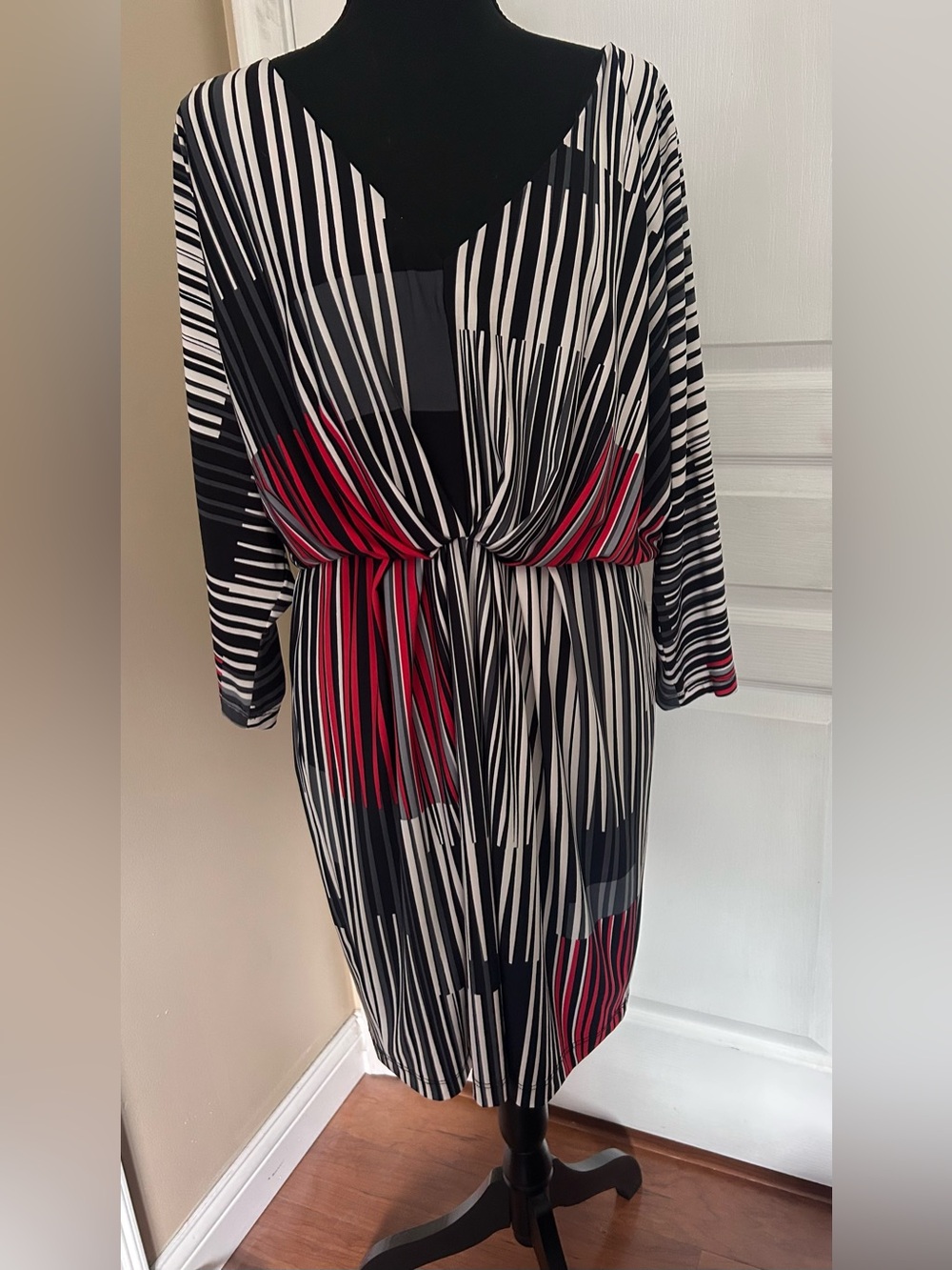 Trina Turk Black, White & Red Striped Midi Dress